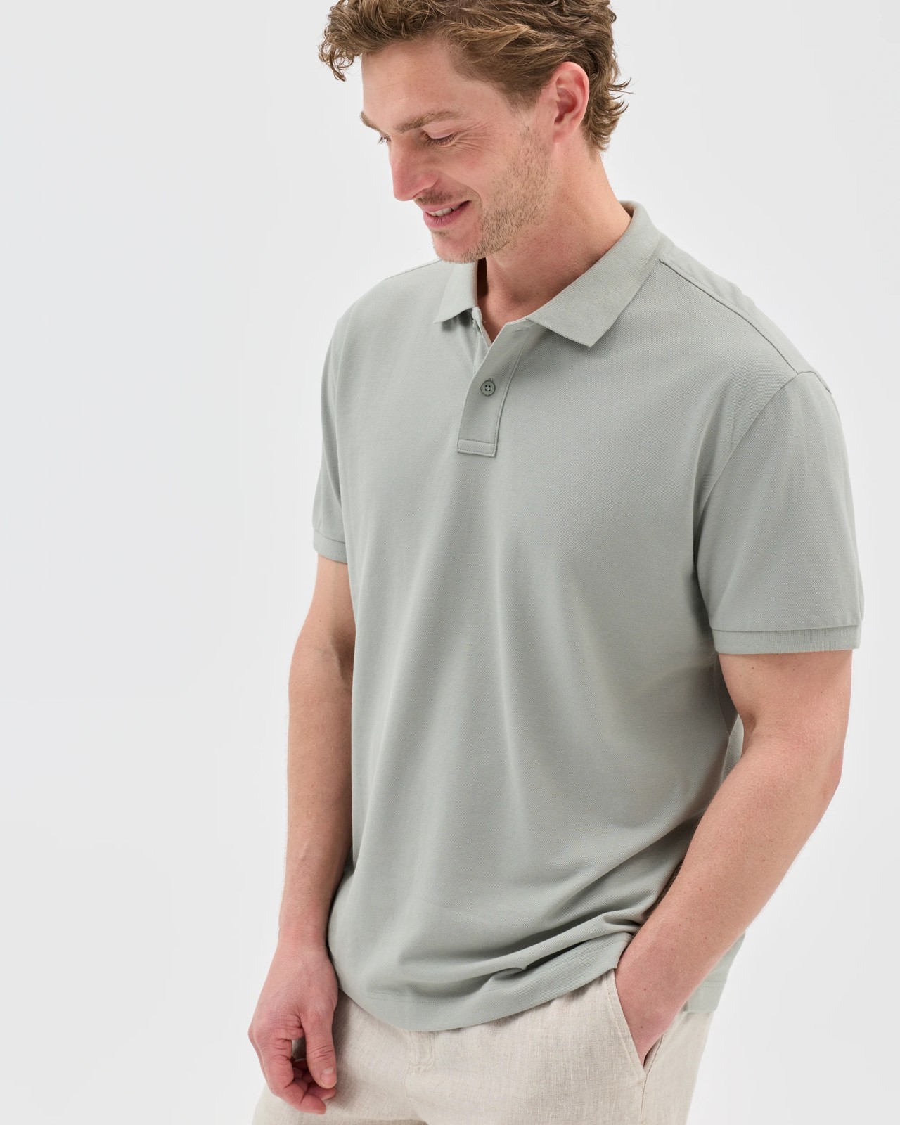 Australian Cotton Short Sleeve Polo Top - Forest Fog 5 of 5