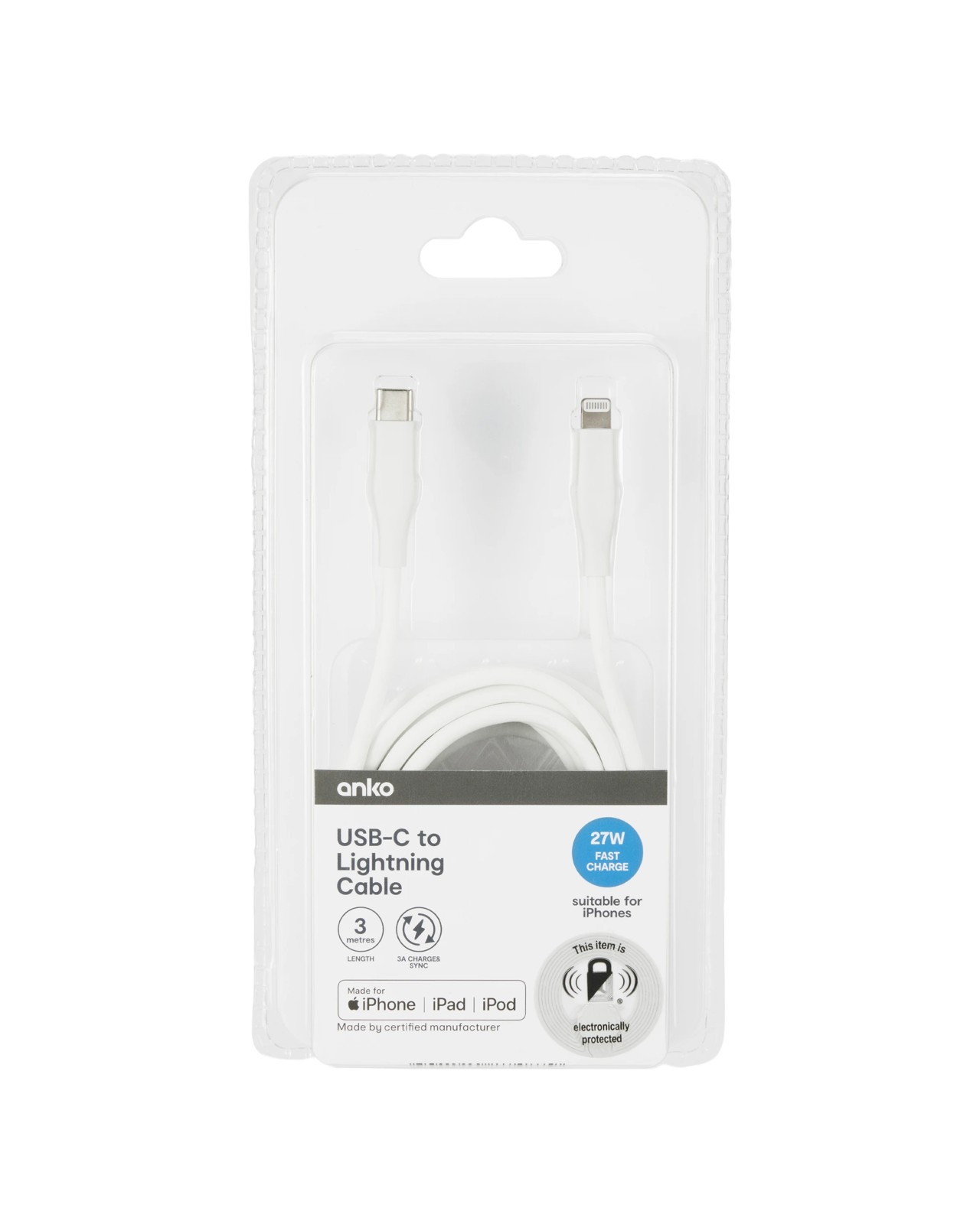 USBC Lightning Cable, 3m - Anko 4 of 5