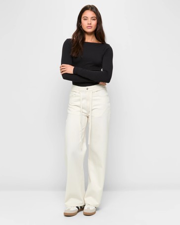 Mid Rise Baggy Leg Denim Jeans - Lily Loves