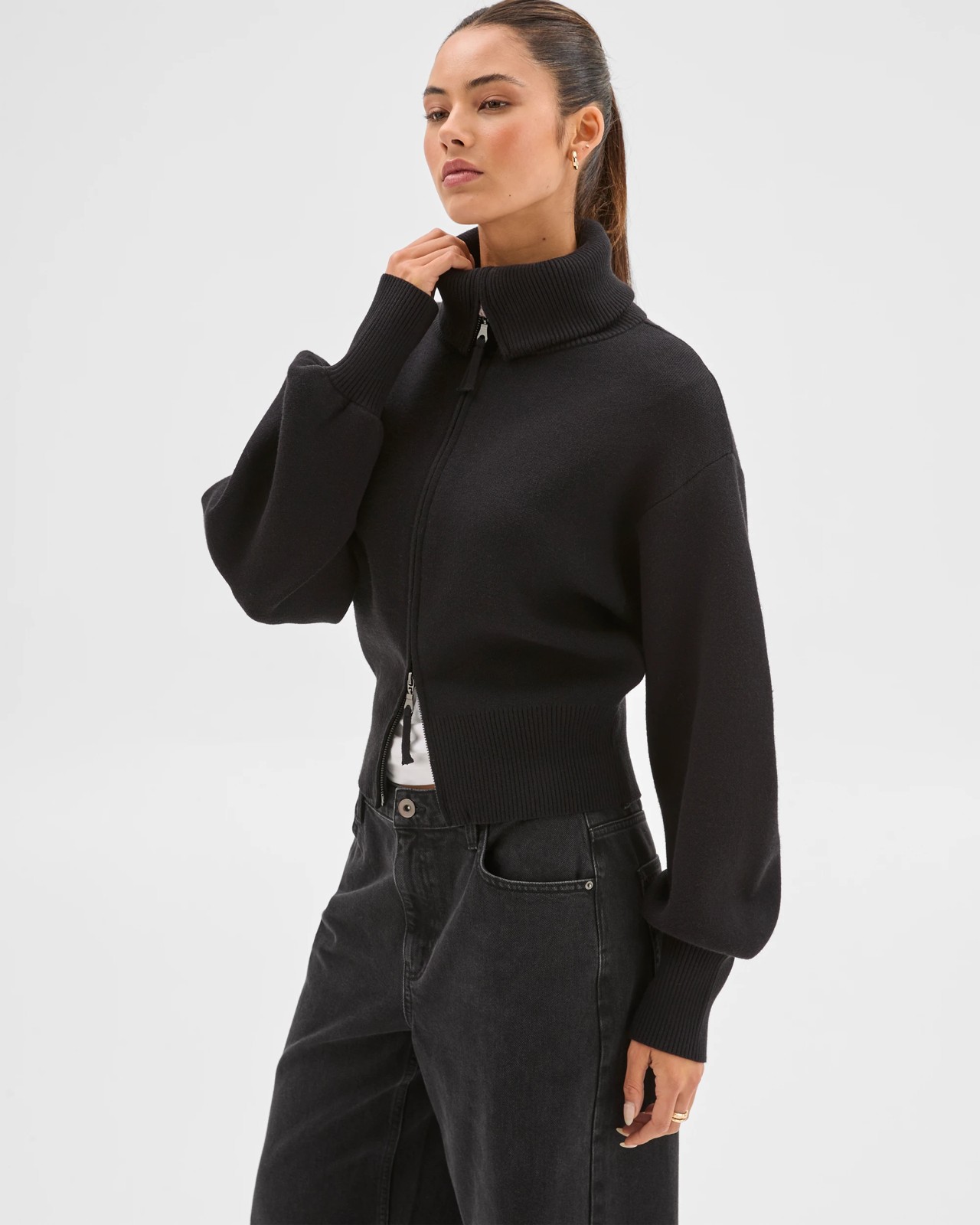 Lily Loves Long Cocoon Sleeve Zip Through Cardigan - Black 5 of 6