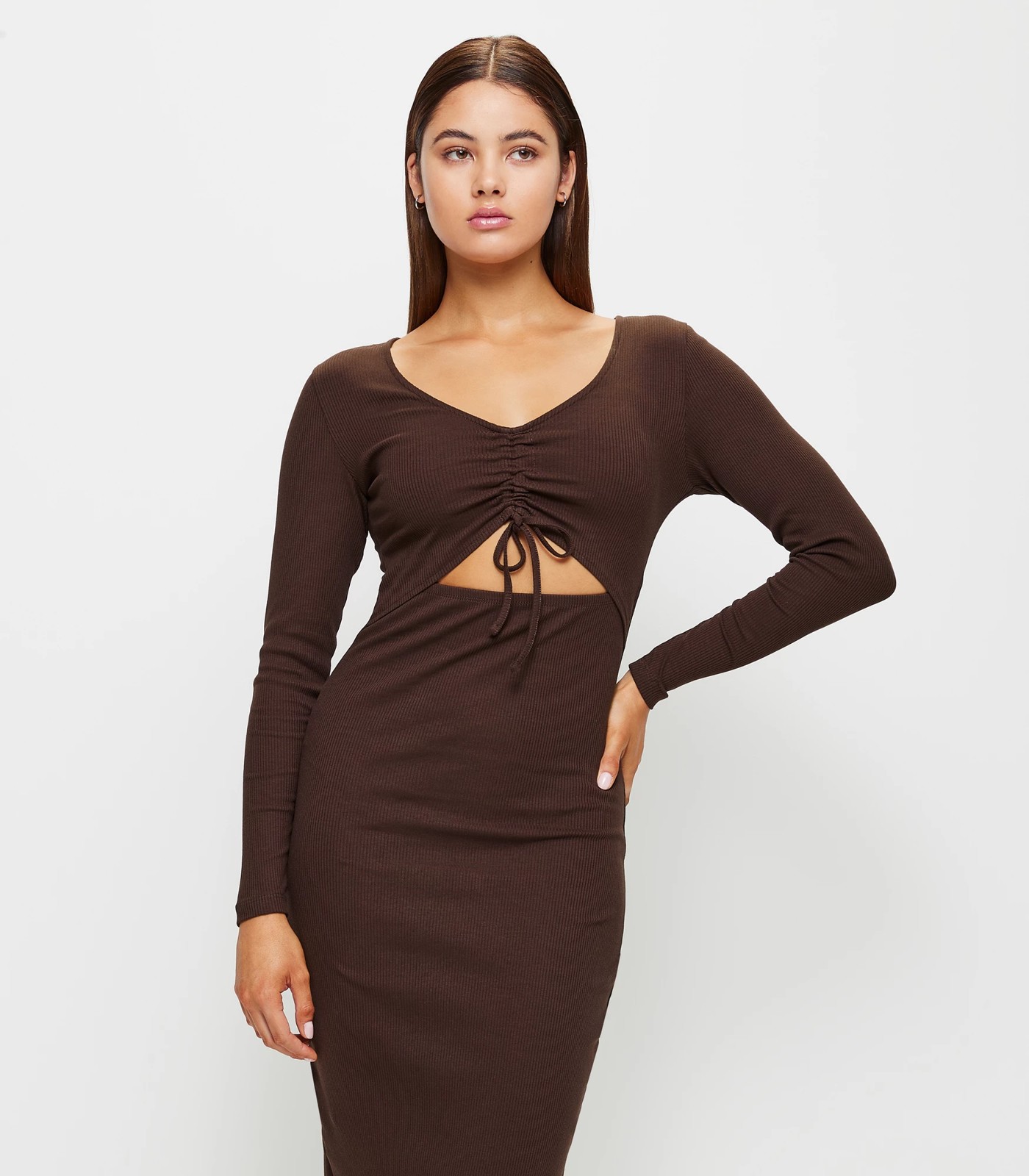Lily Loves Ribbed Ruched Front Midi Dress | Target Australia