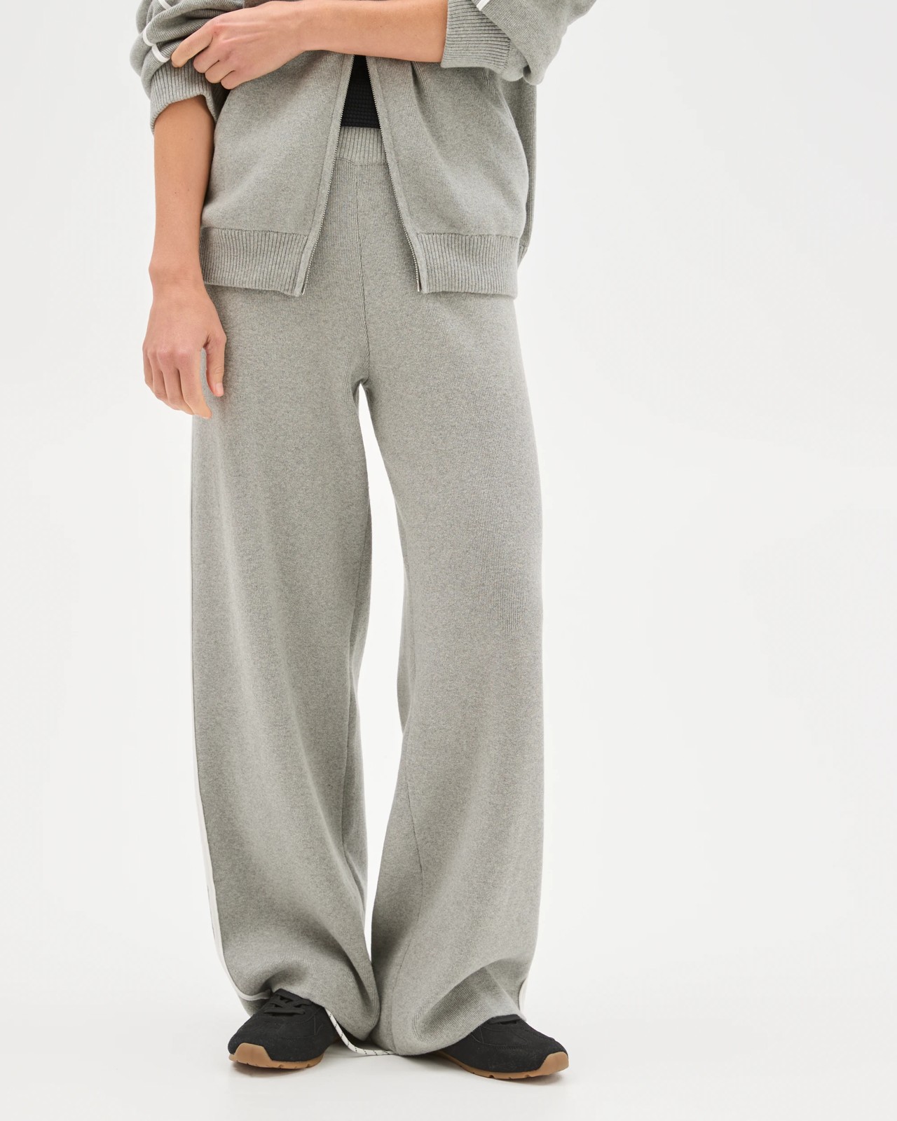 Active Australian Cotton Blend Side Stripe Wide Leg Pants - Grey Marle 2 of 5