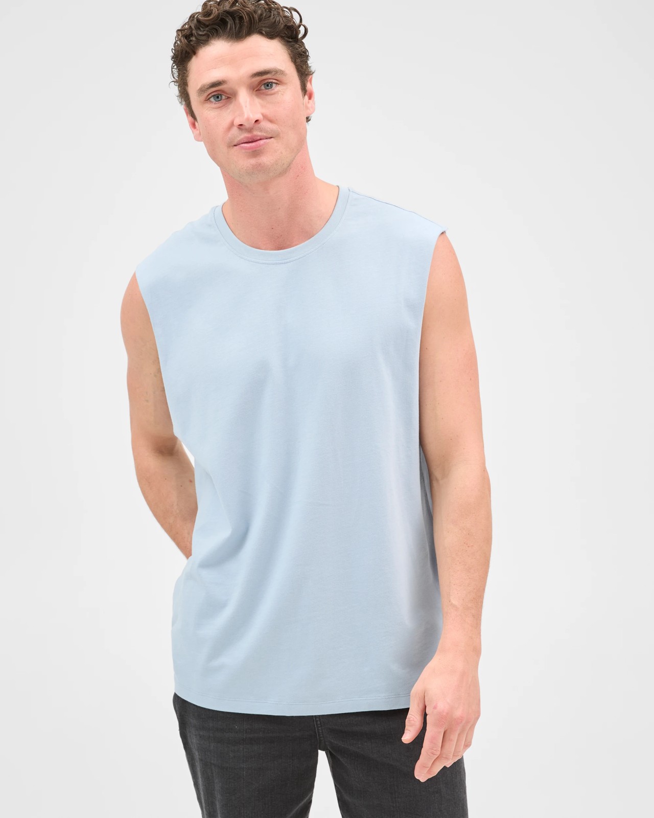 Australian Cotton Plain Tank Top  - Blue Fog 3 of 5