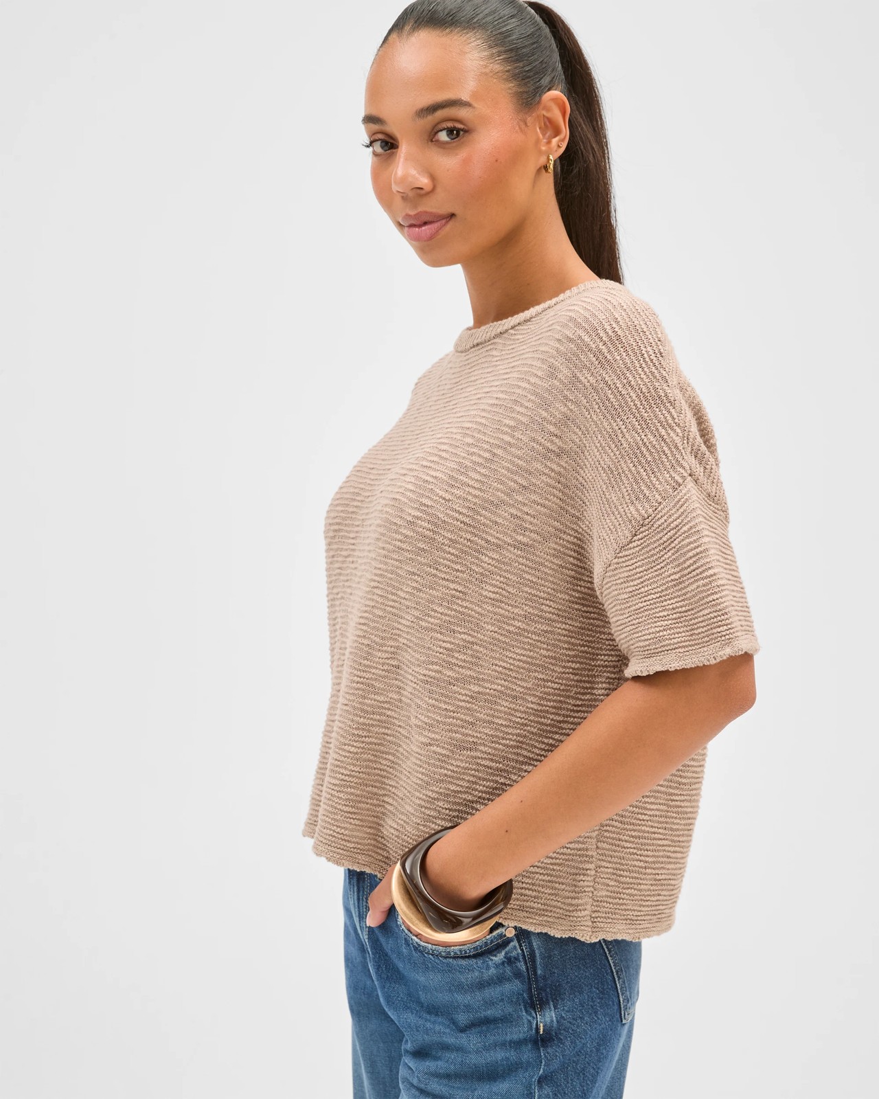 Australian Cotton Slub Detail Knit T-Shirt - Parchment 5 of 6