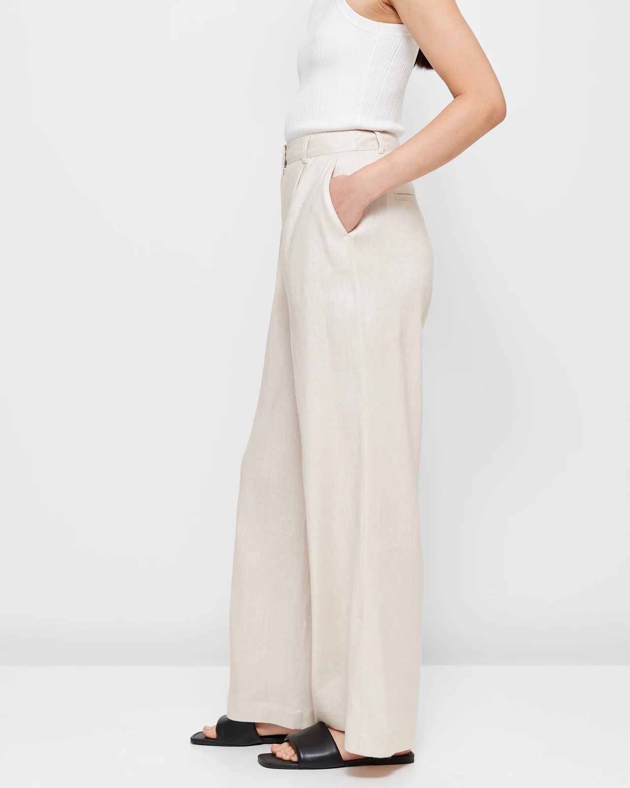Linen Blend Wide Leg Pants - Preview 3 of 5