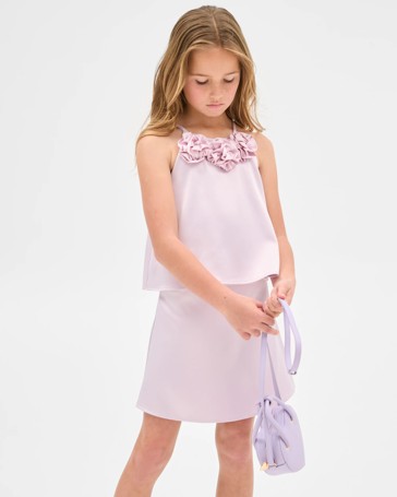 Satin 3D Flower Tank and Skirt 2 Piece Set