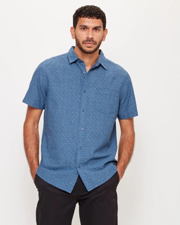 Linen Blend Geo Print Shirt