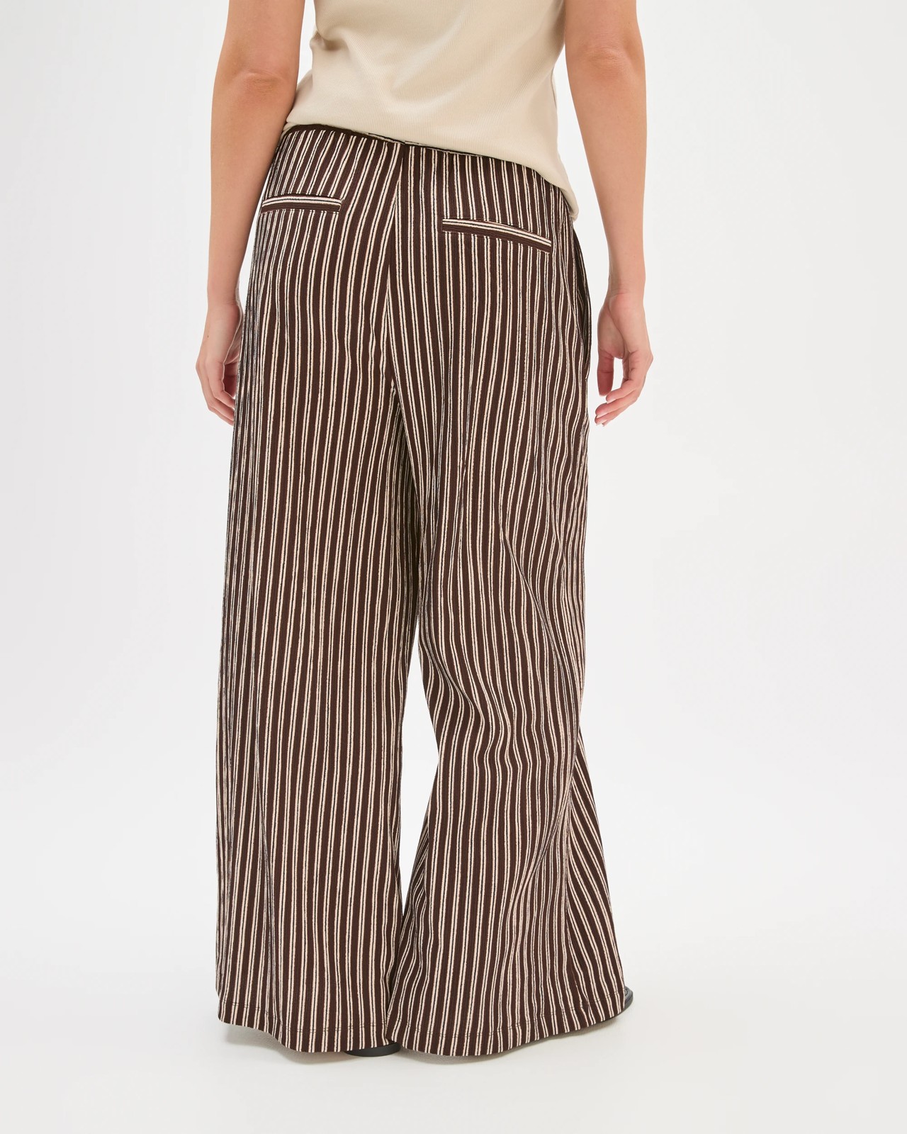 Pull On Textured Wide Leg Pants - Coffee Bean/Black Stripe 5 of 5