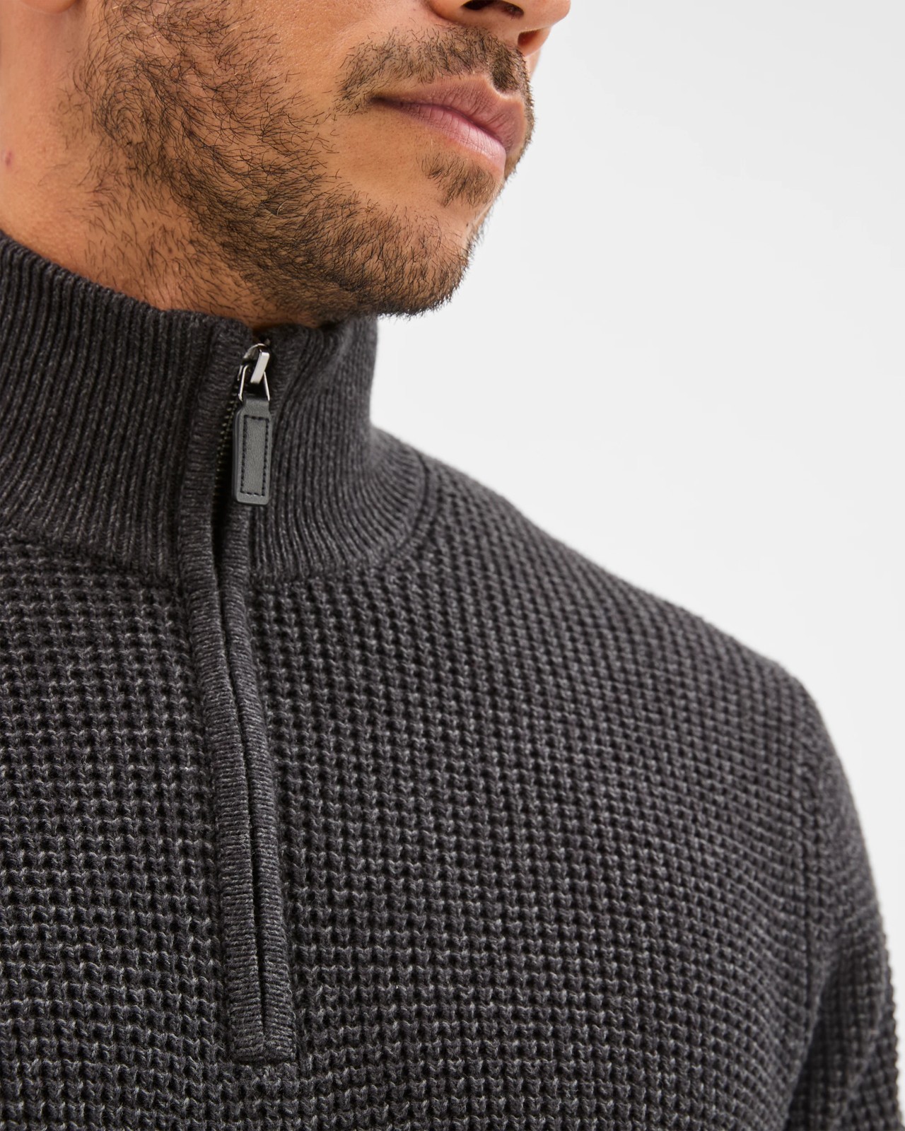 Australian Cotton Midweight 1/2 Zip Knit Sweater - Charcoal 4 of 6