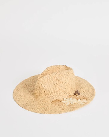 Raffia Embroidered Wide Brim Hat