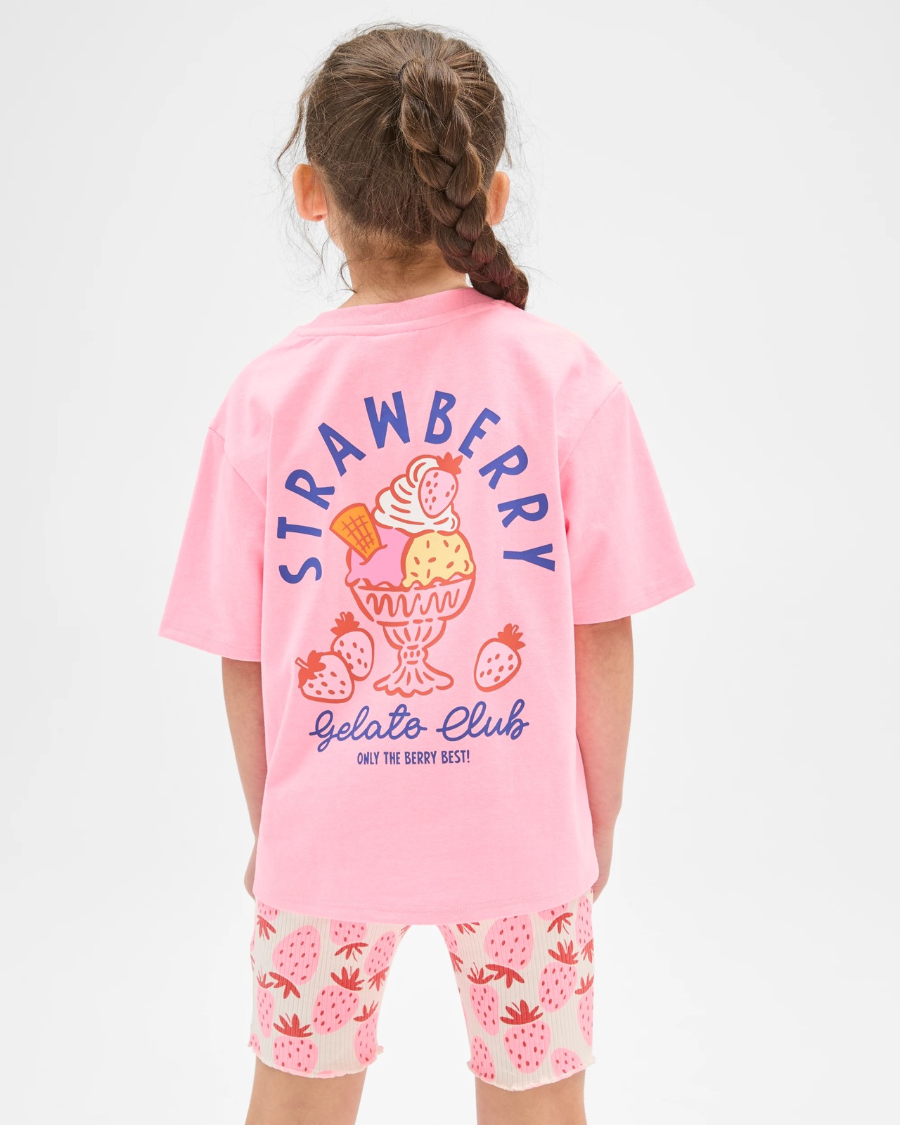 Australian Cotton Blend T-Shirt and Bike Shorts Set - Pink Strawberry 5 of 6