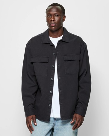 Oversized Long Sleeve Garment Dye Twill Shacket - Commons
