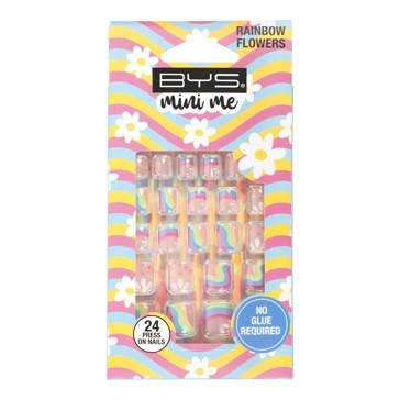 BYS 24 Pack Mini Me Press On Nails - Rainbow & Flowers