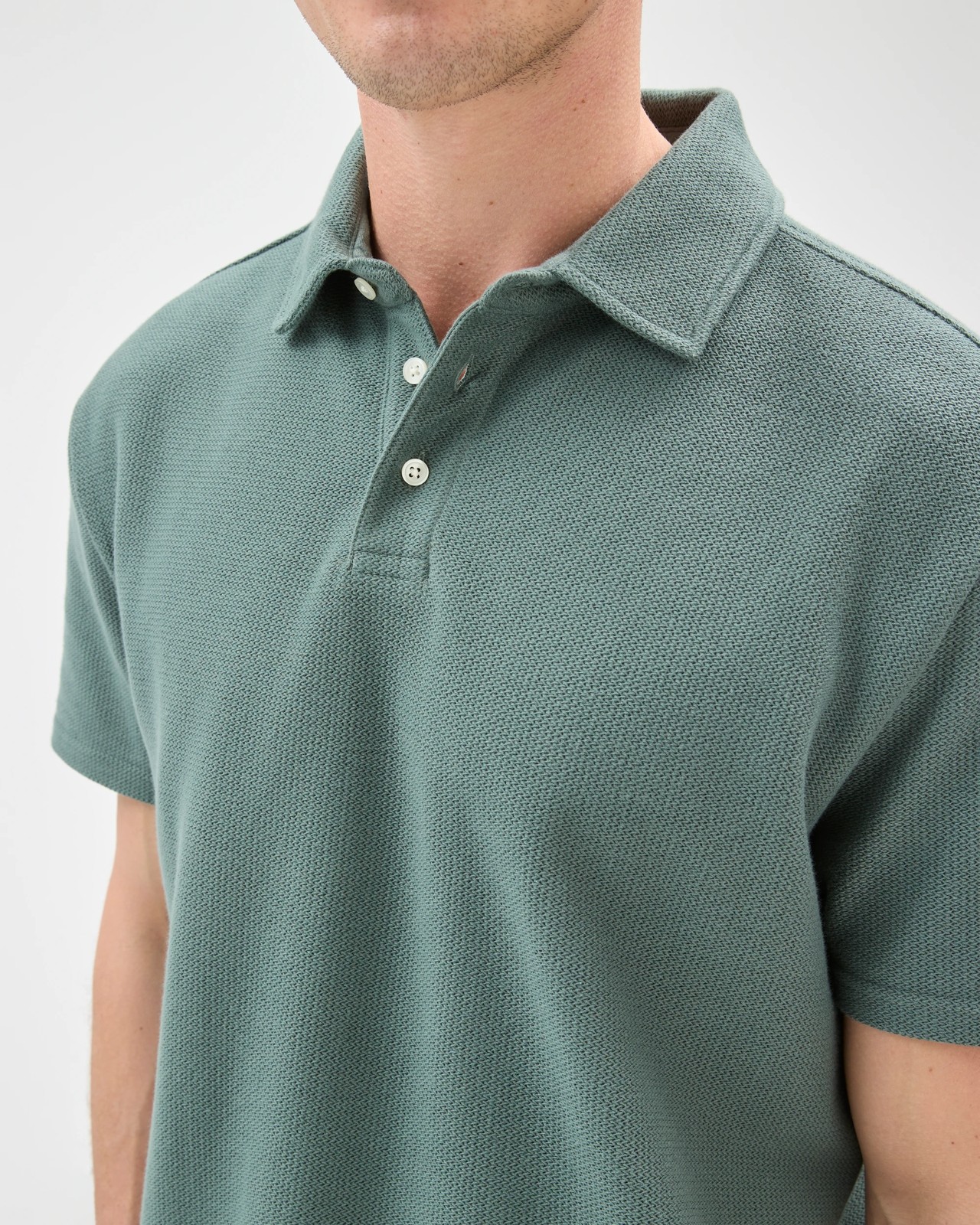 Australian Cotton Textured Polo Top - Balsam Green 3 of 6
