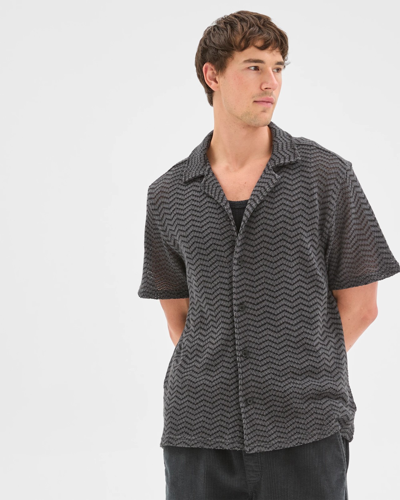 Commons Open Weave Short Sleeve Shirt - Black 5 of 6