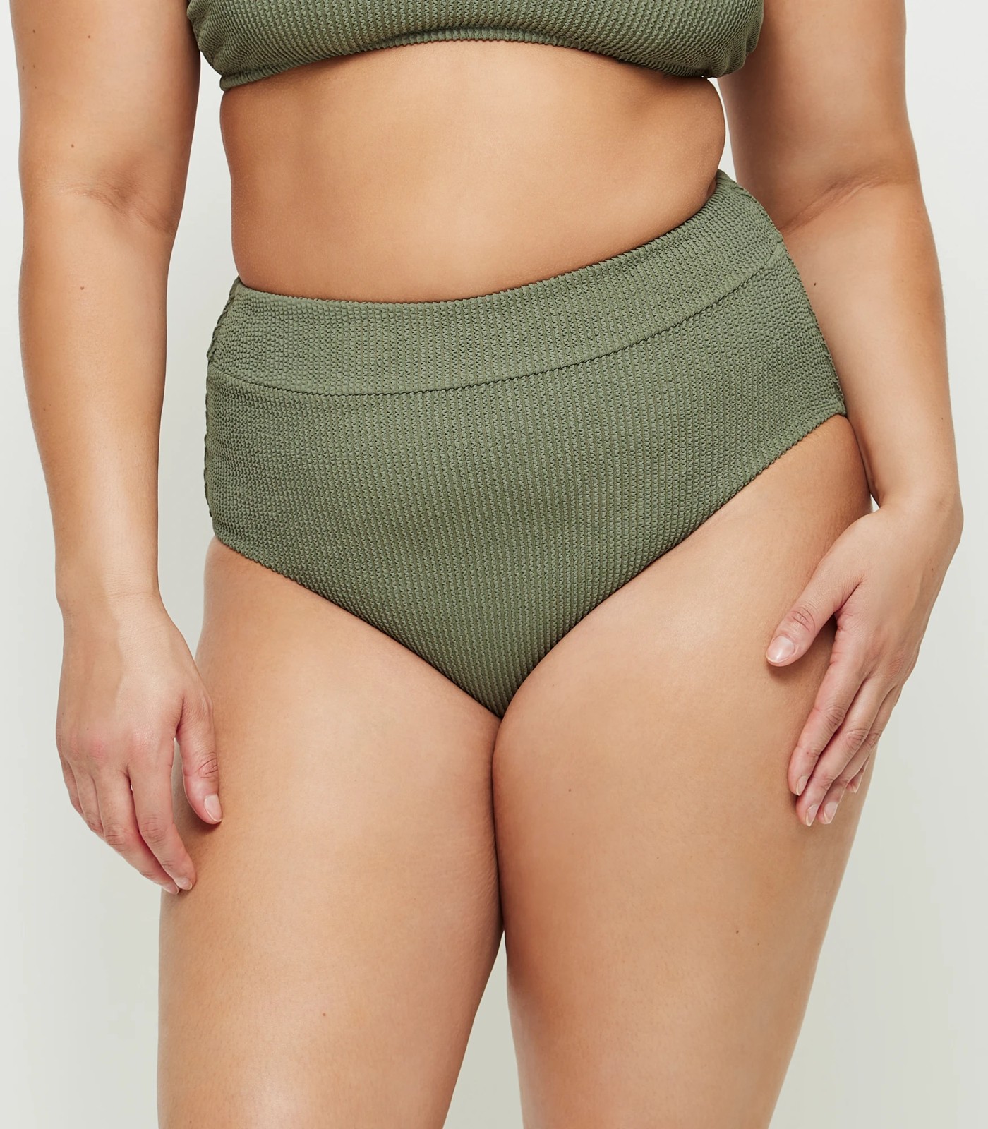 Khaki green high hot sale waisted bikini bottoms