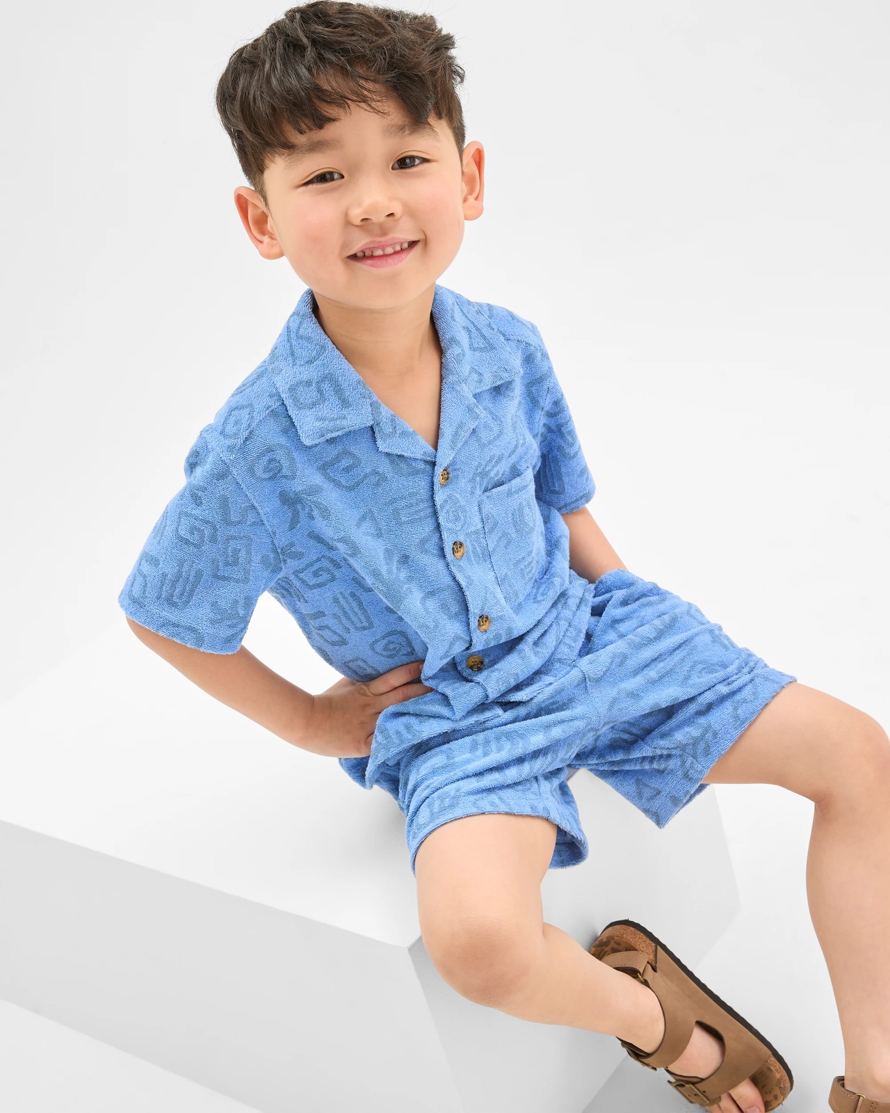 Australian Cotton Blend Short Sleeve Terry Shirt - Blue 2 of 6