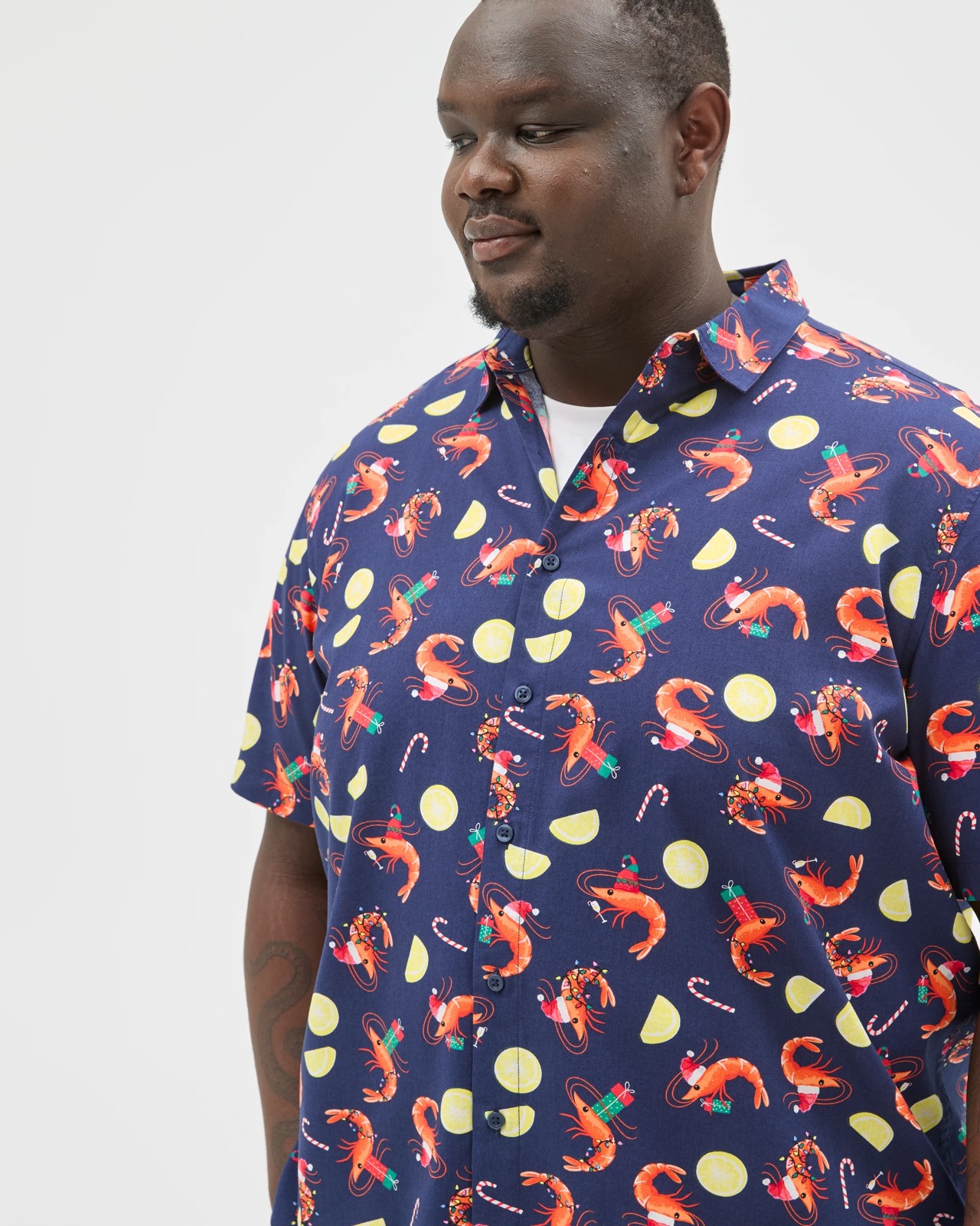 Plus Size Short Sleeve Christmas Prawn All Over Print Shirt 4 of 6