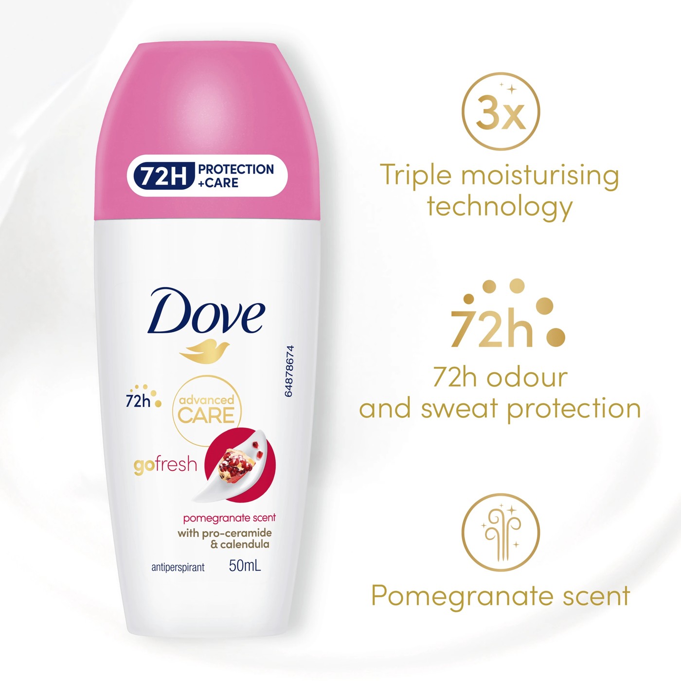 Dove Advanced Care Go Fresh Antiperspirant Deodorant Roll-On 50ml - Pro-Ceramide and Calendula, Pomegranate Scent 5 of 5