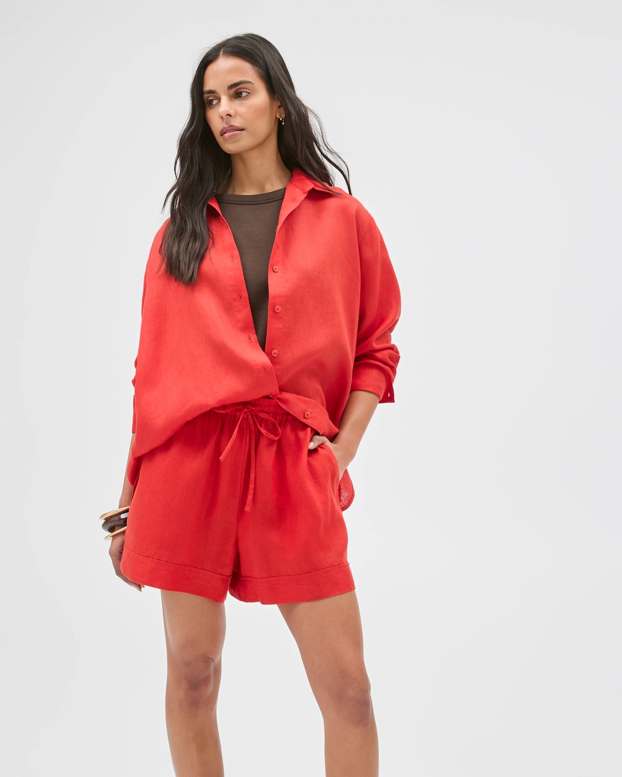European Linen Pull On Shorts - Warm Terracotta 2 of 5