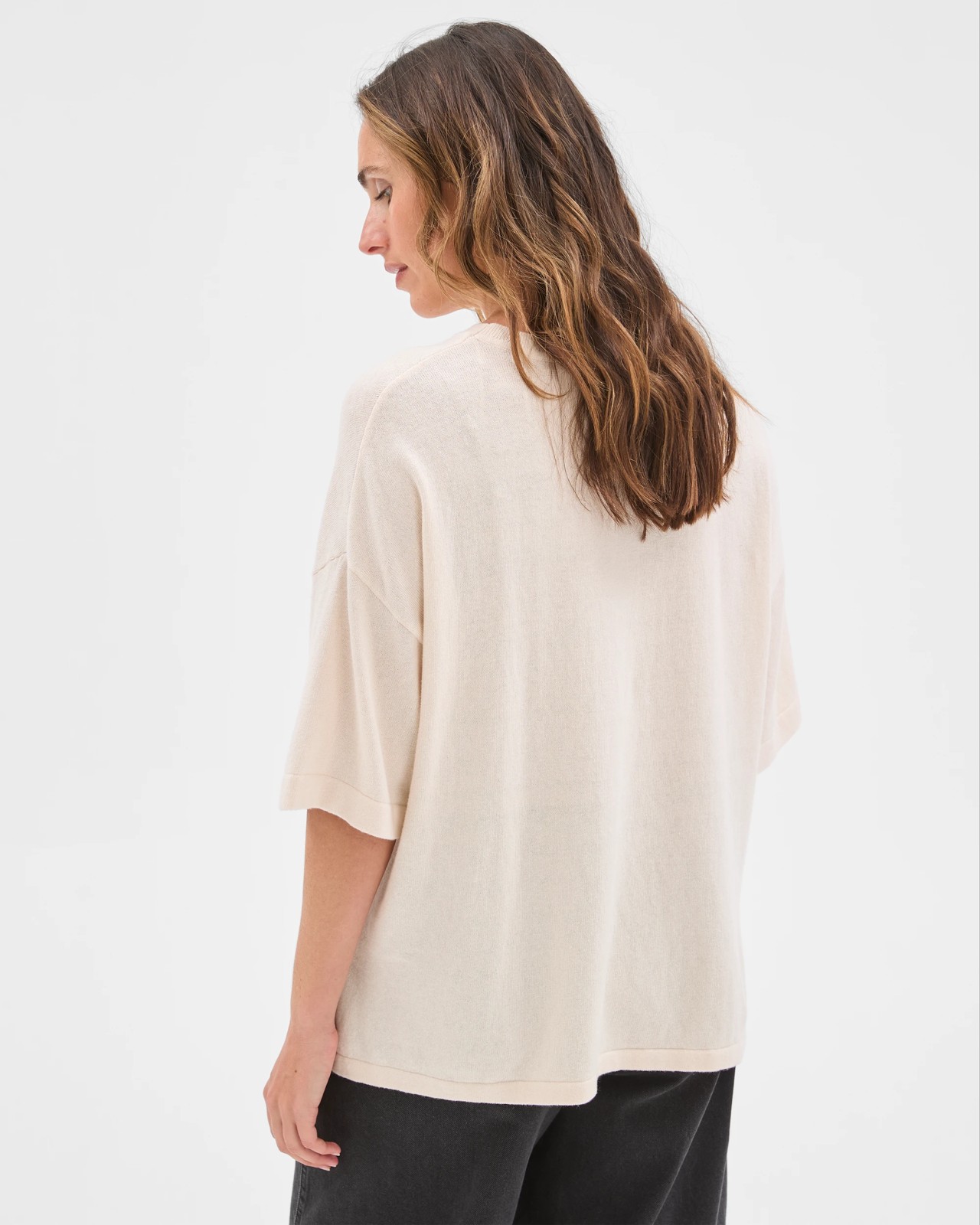 Australian Cotton Blend Oversized Crew Neck T-Shirt - Pearl 6 of 6