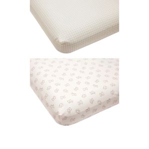 Anko 2 Pack 225 Thread Count Organic Cotton Fitted Cot Sheets - Bears and Checkered