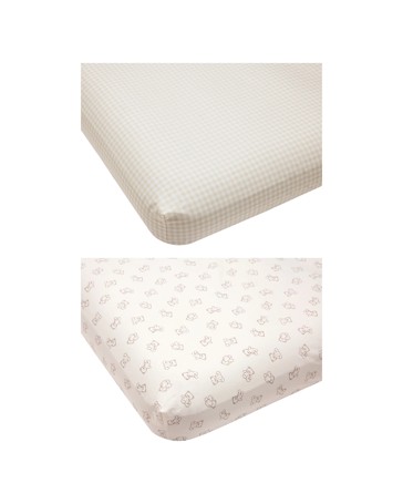 Anko 2 Pack 225 Thread Count Organic Cotton Fitted Cot Sheets - Bears and Checkered