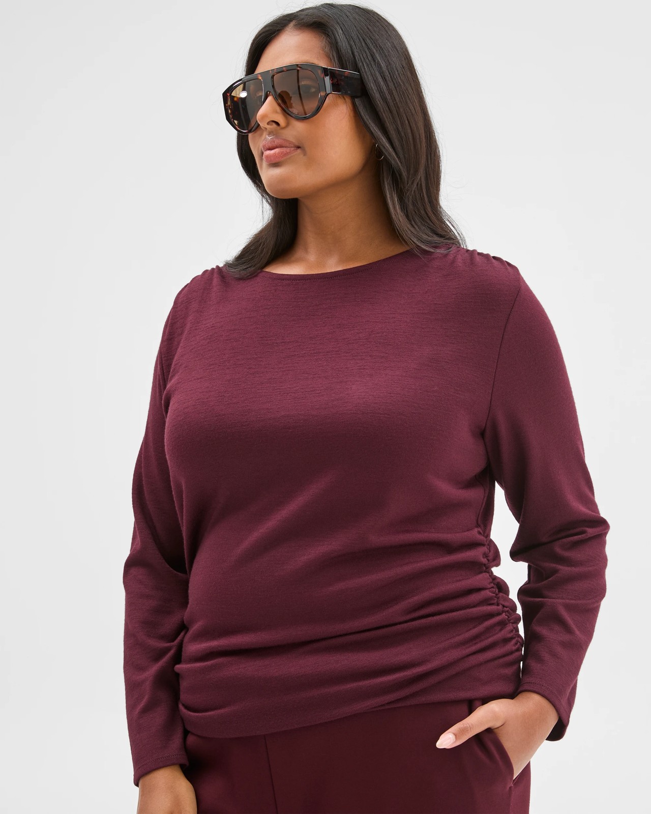 Plus Size Long Sleeve Drape Knit Top - Pinot 2 of 5