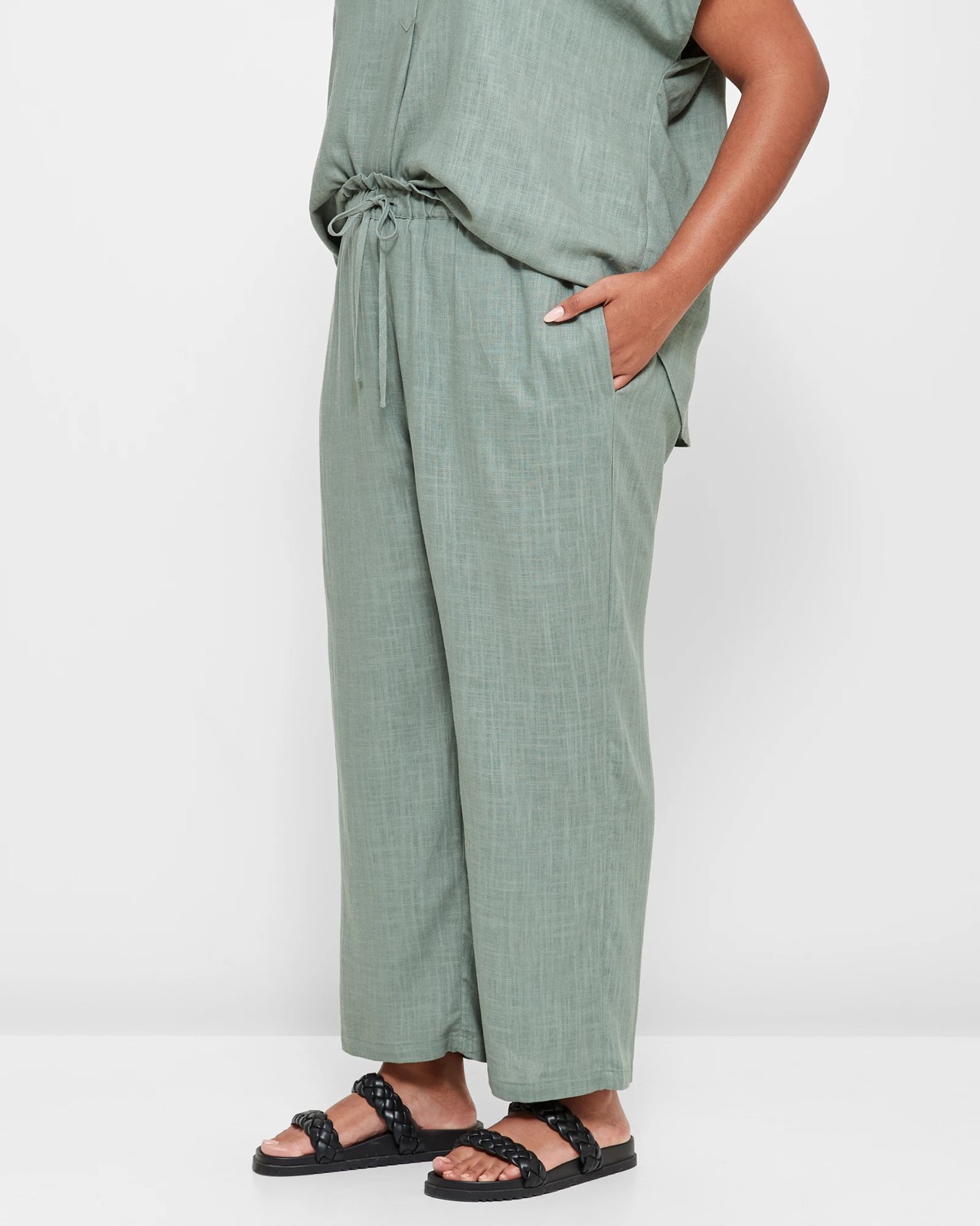 Plus Size Linen Blend Wide Leg Pants - Laurel Wreath