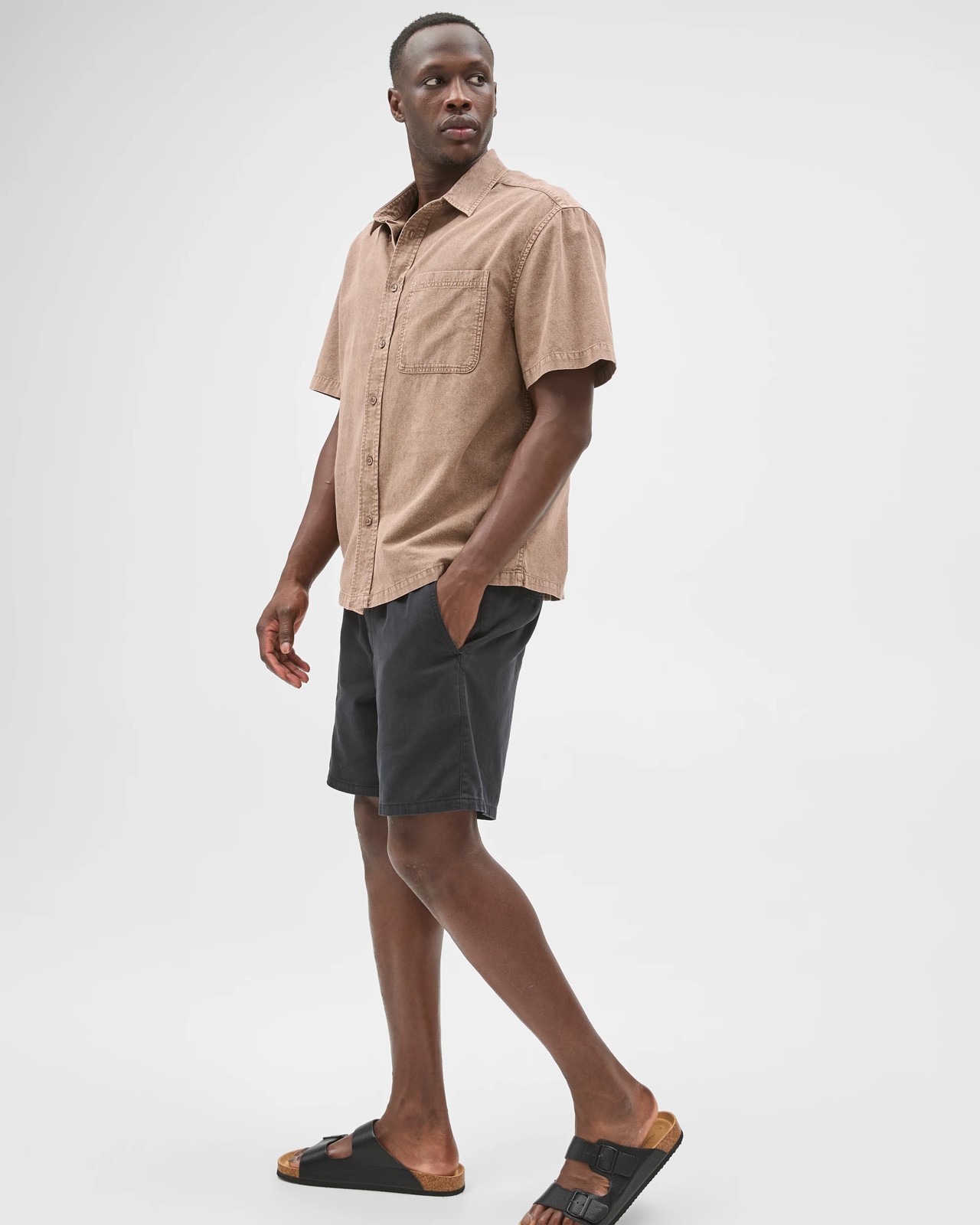 Commons Australian Cotton Plain Textured Boxy Fit Short Sleeve Shirt - Chocolate 3 of 5