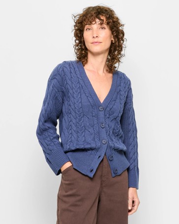 Cotton Blend Deep V-Neck Cardigan