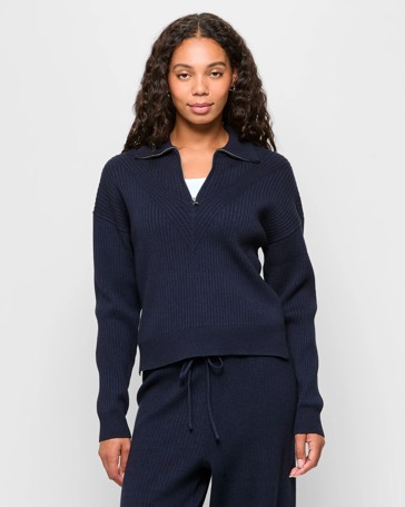 Long Sleeve Rib Quarter Zip Jumper
