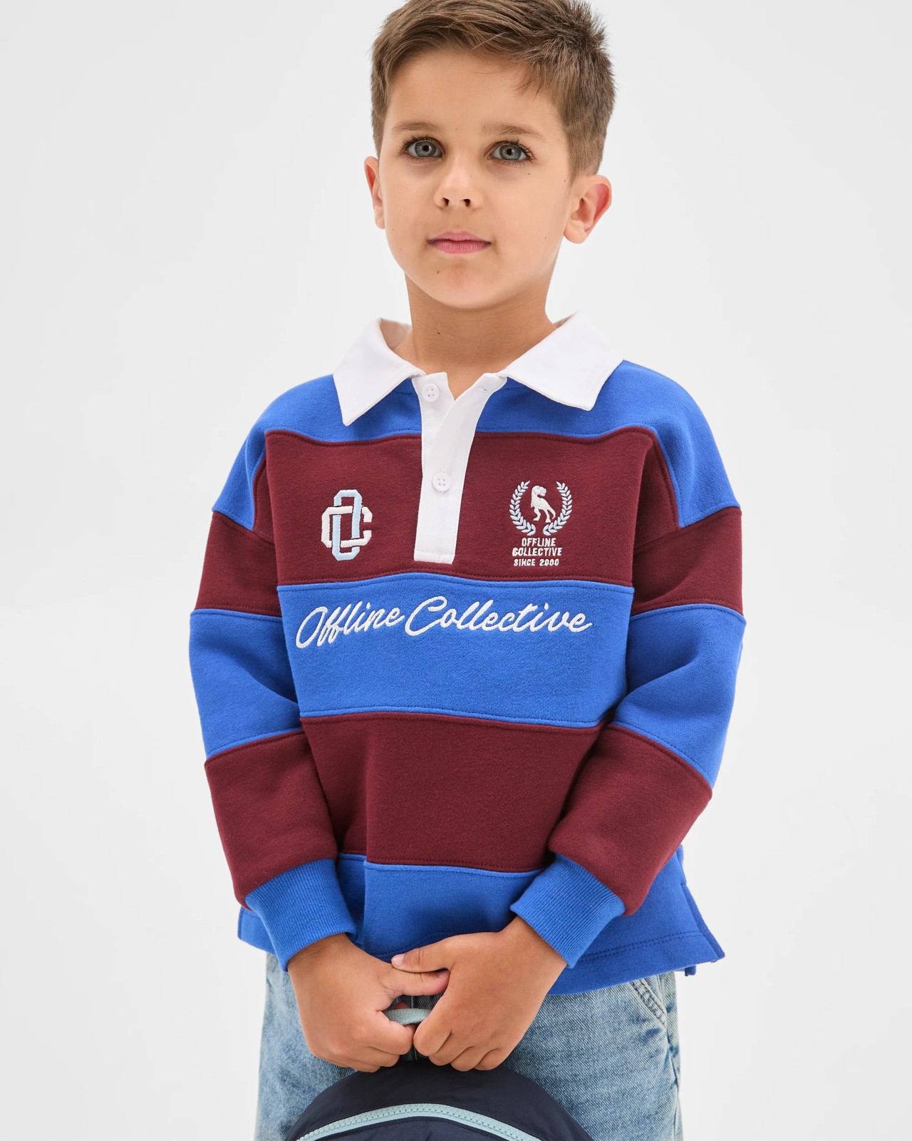 Australian Cotton Blend Heavyweight Oversized Rugby Jumper - Blue 2 of 5