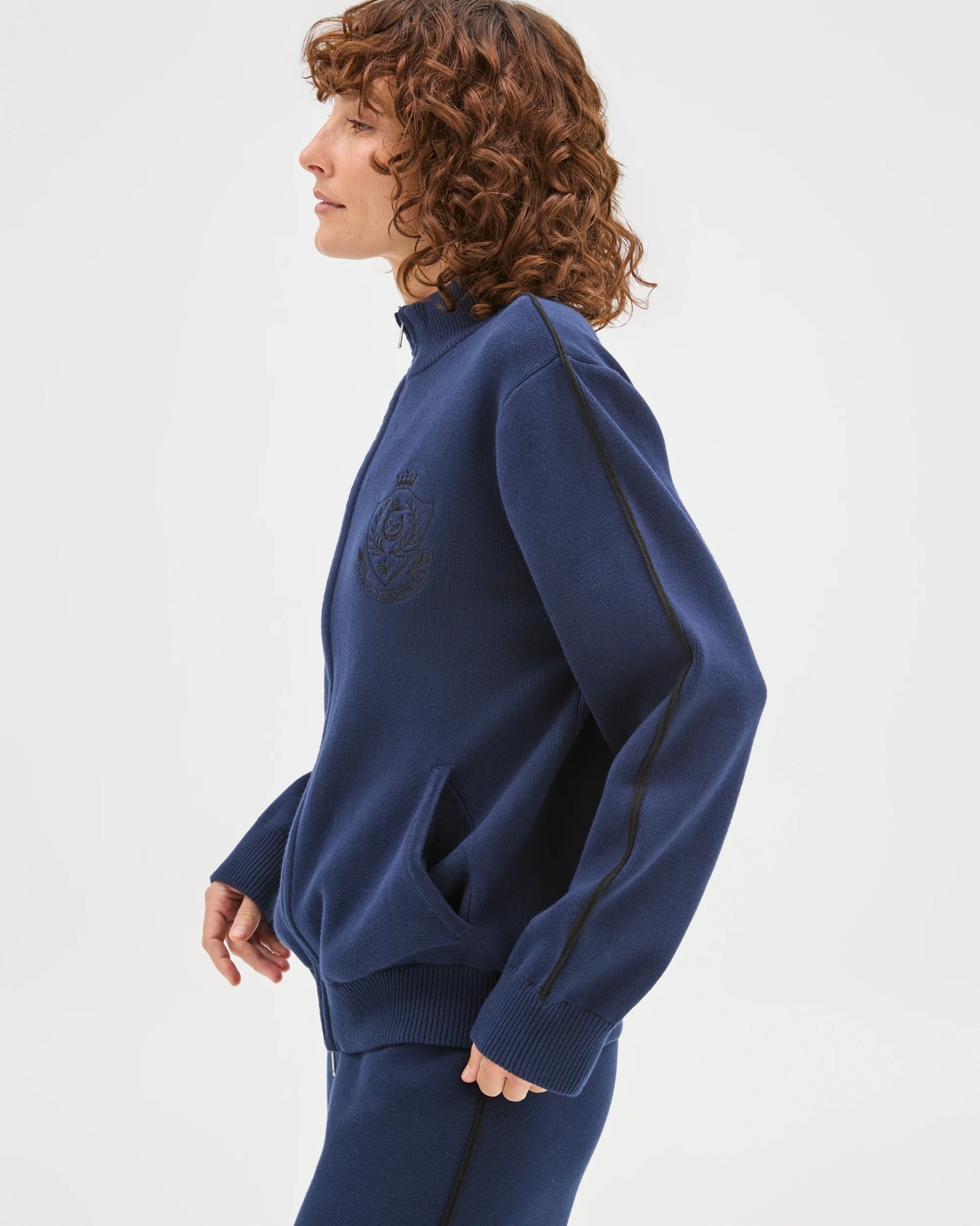 Active Australian Cotton Blend Knit Zip Through Jumper - Navy 5 of 5