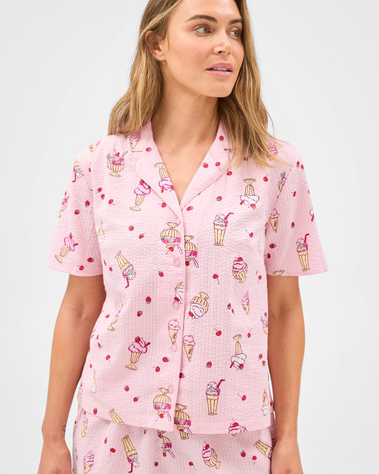 Cotton Seersucker Top & Shorts Pyjama Set - Pink Ice Cream 6 of 6