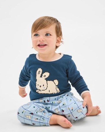 Organic Cotton Baby Knit Top and Flannel Pants Pyjama Set