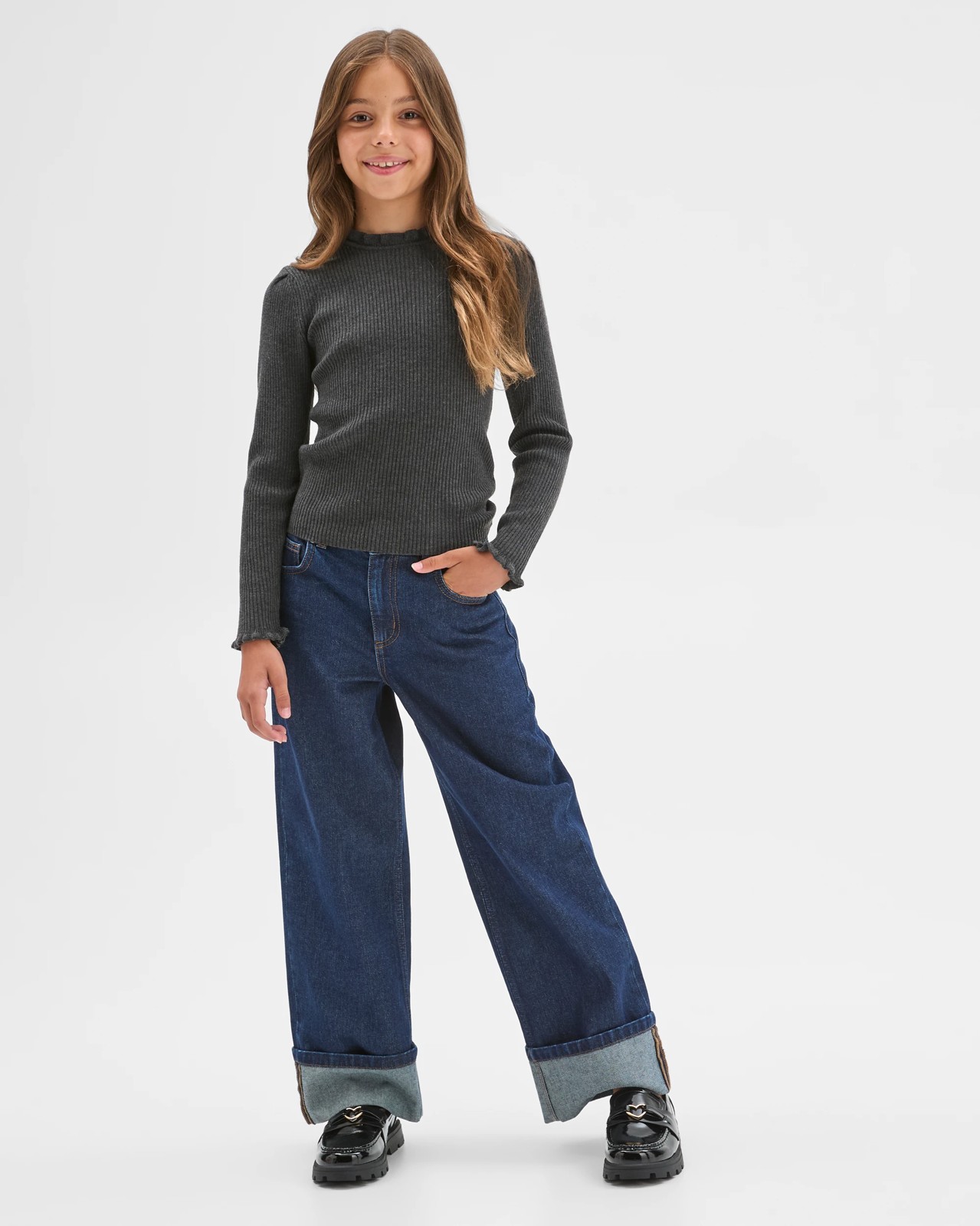 Long Sleeve Rib Knit Top - Charcoal 2 of 5