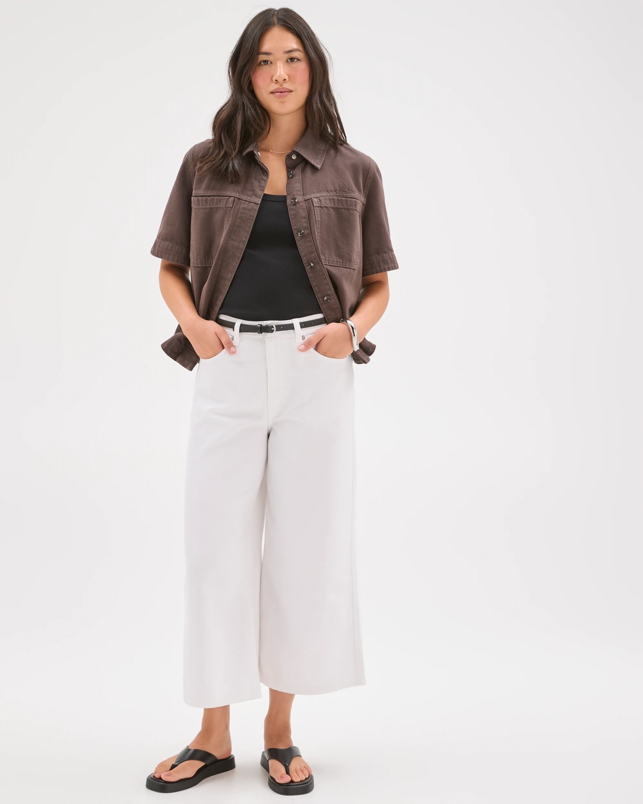 Cotton Blend Culotte Denim Pants 2 of 5
