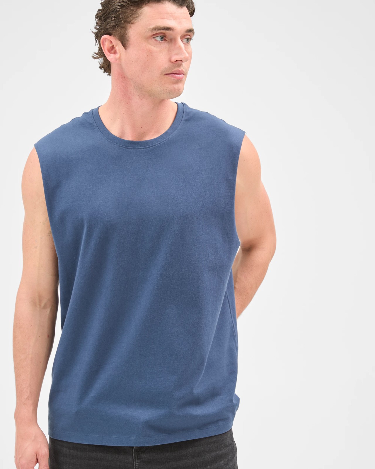 Australian Cotton Plain Tank Top  - Space Blue 3 of 6