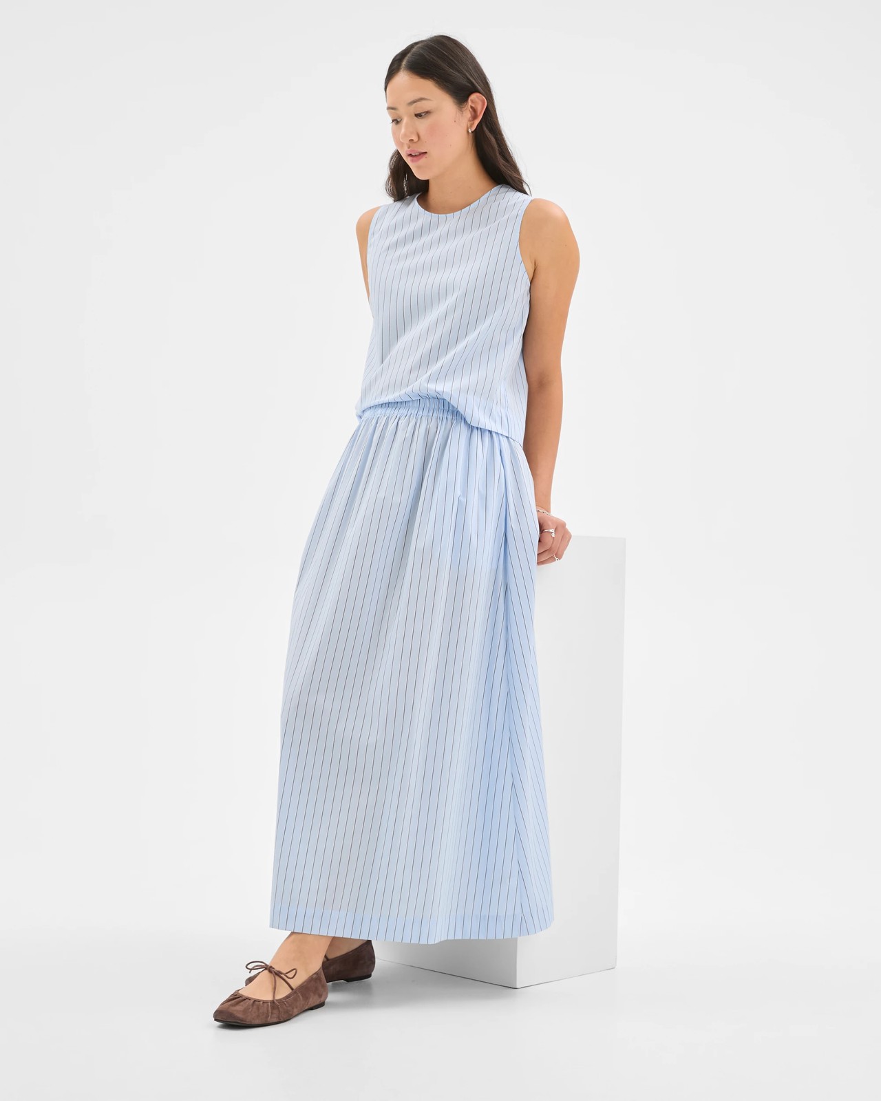 Preview Australian Cotton Elasticated Waist Skirt - Blue / Stripe 2 of 6