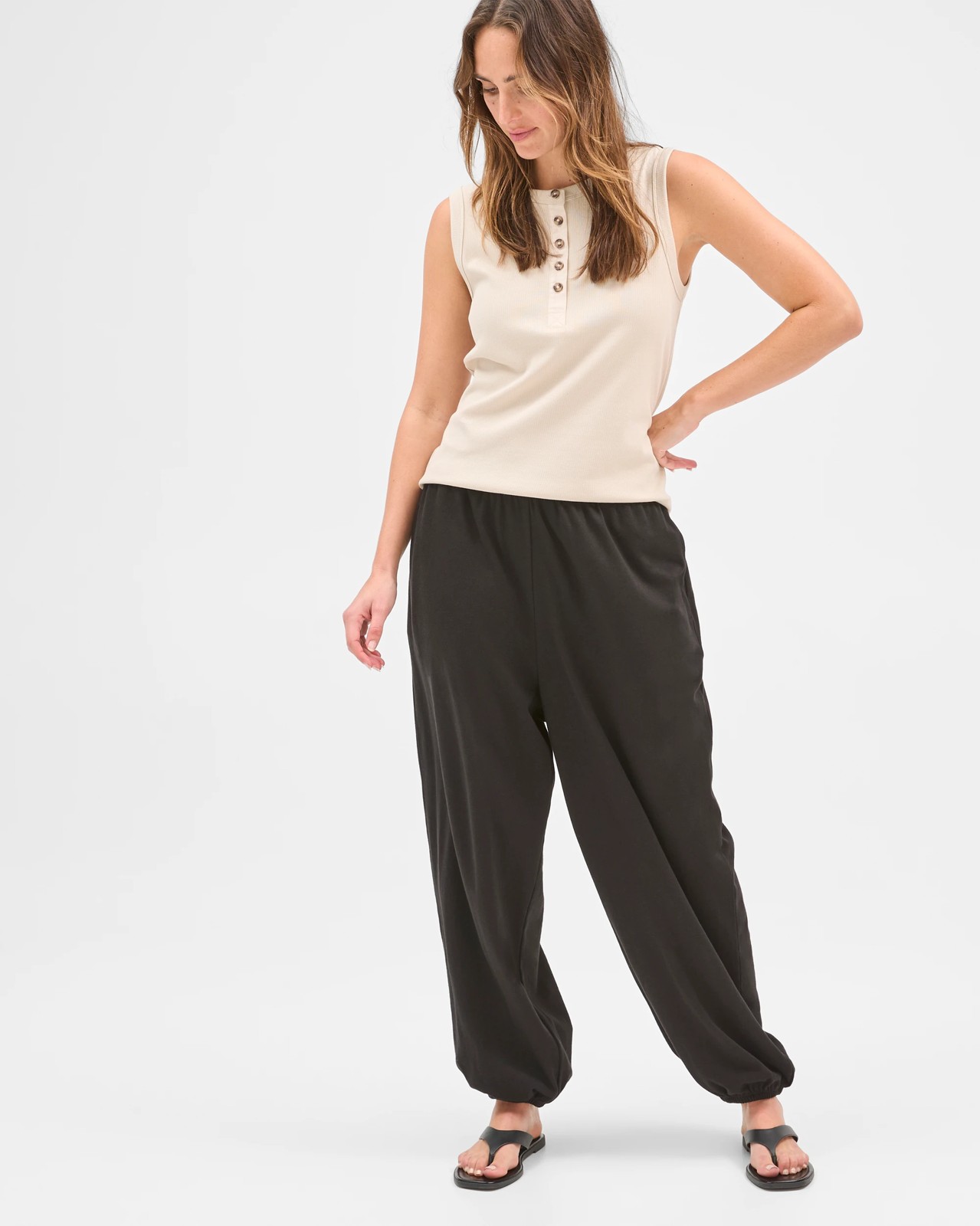 Australian Cotton Balloon Leg Knit Pants - Black 2 of 5