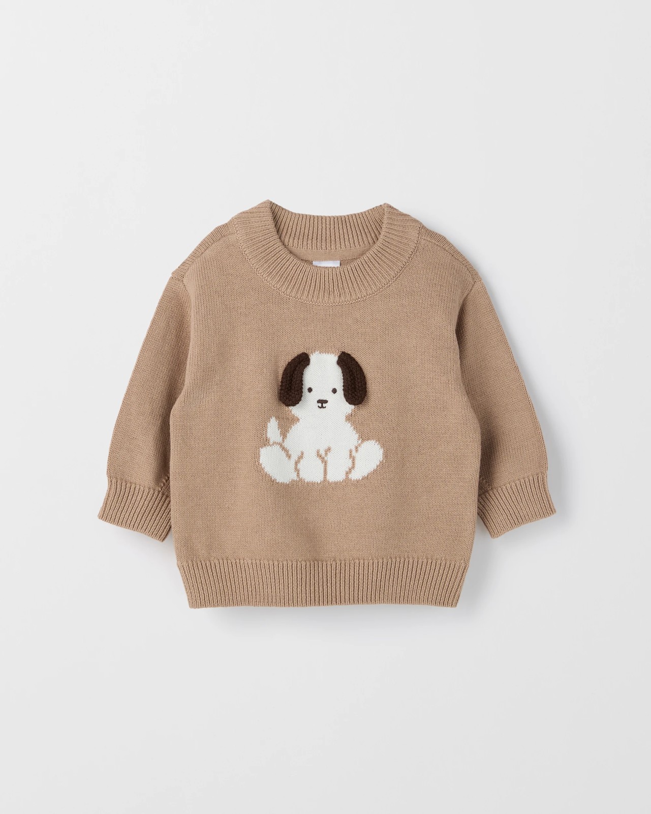 Baby Organic Cotton Chunky Rib Knit Jumper - Puppy Light Taupe 4 of 5
