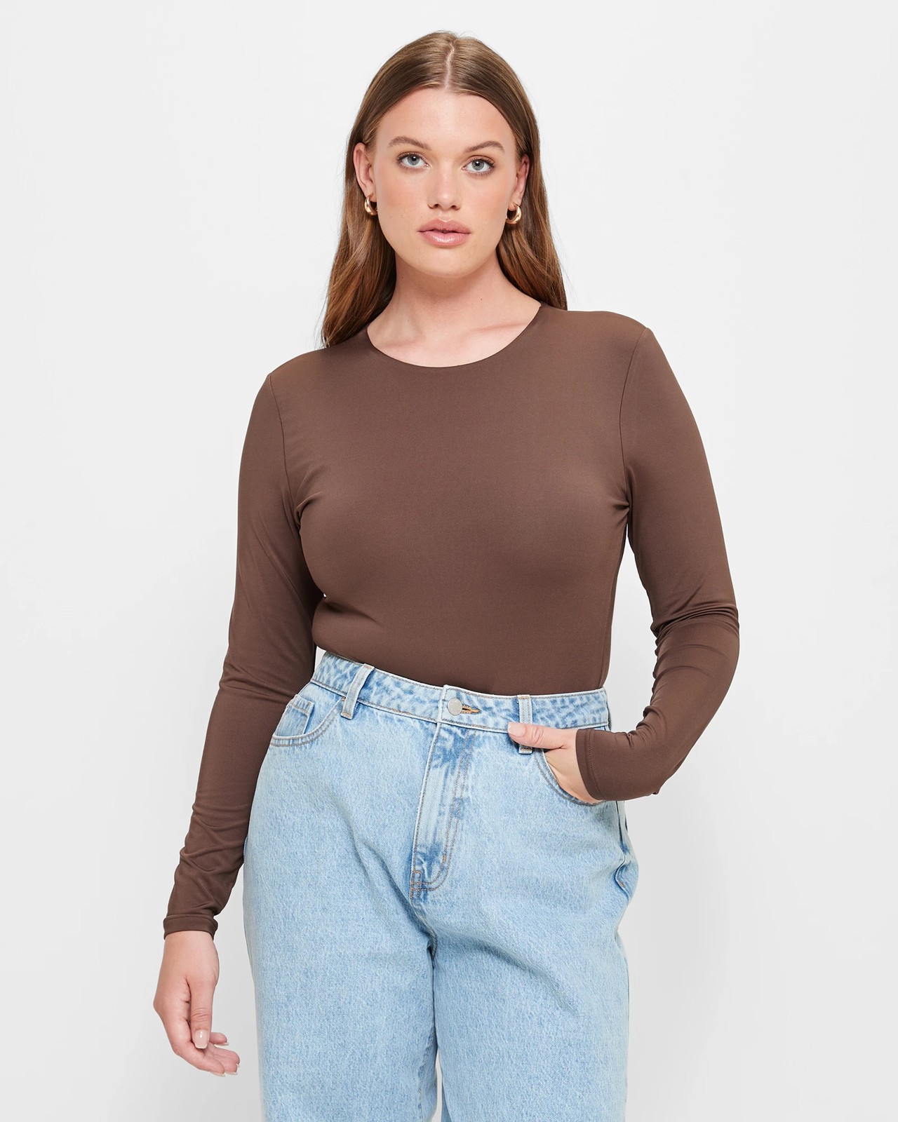 Long Sleeve Crew Neck Bodysuit - Lily Loves - Dark Brown