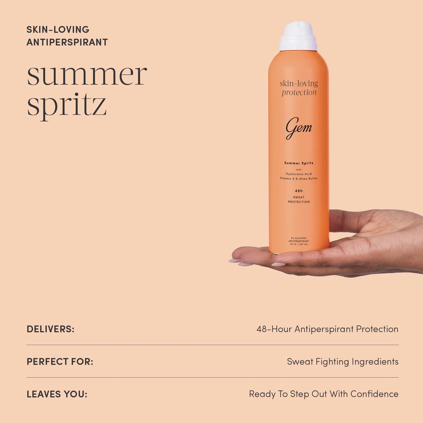 Gem Summer Spritz Skin-Loving Deodorant 207ml - Hyaluronic Acid, Vitamin E and Shea Butter 3 of 6