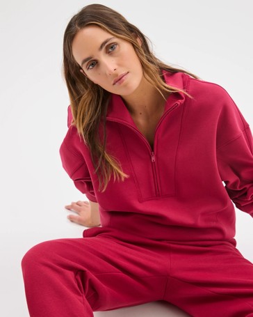 Australian Cotton Blend Cocoon 1/4 Zip Fleece Jumper