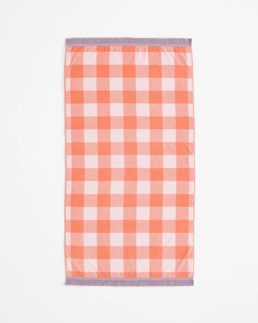 Angie Gingham Jacquard Beach Towel - Coral