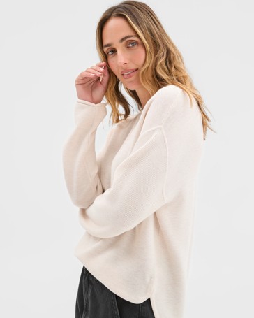 Australian Cotton Blend Roll Edge Lightweight Sweater