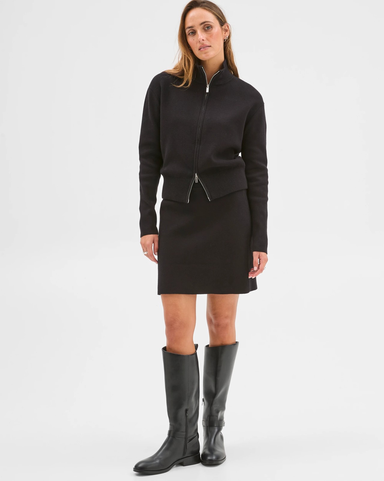 Preview Australian Cotton Blend Polished Knit Mini Skirt - Black 3 of 6