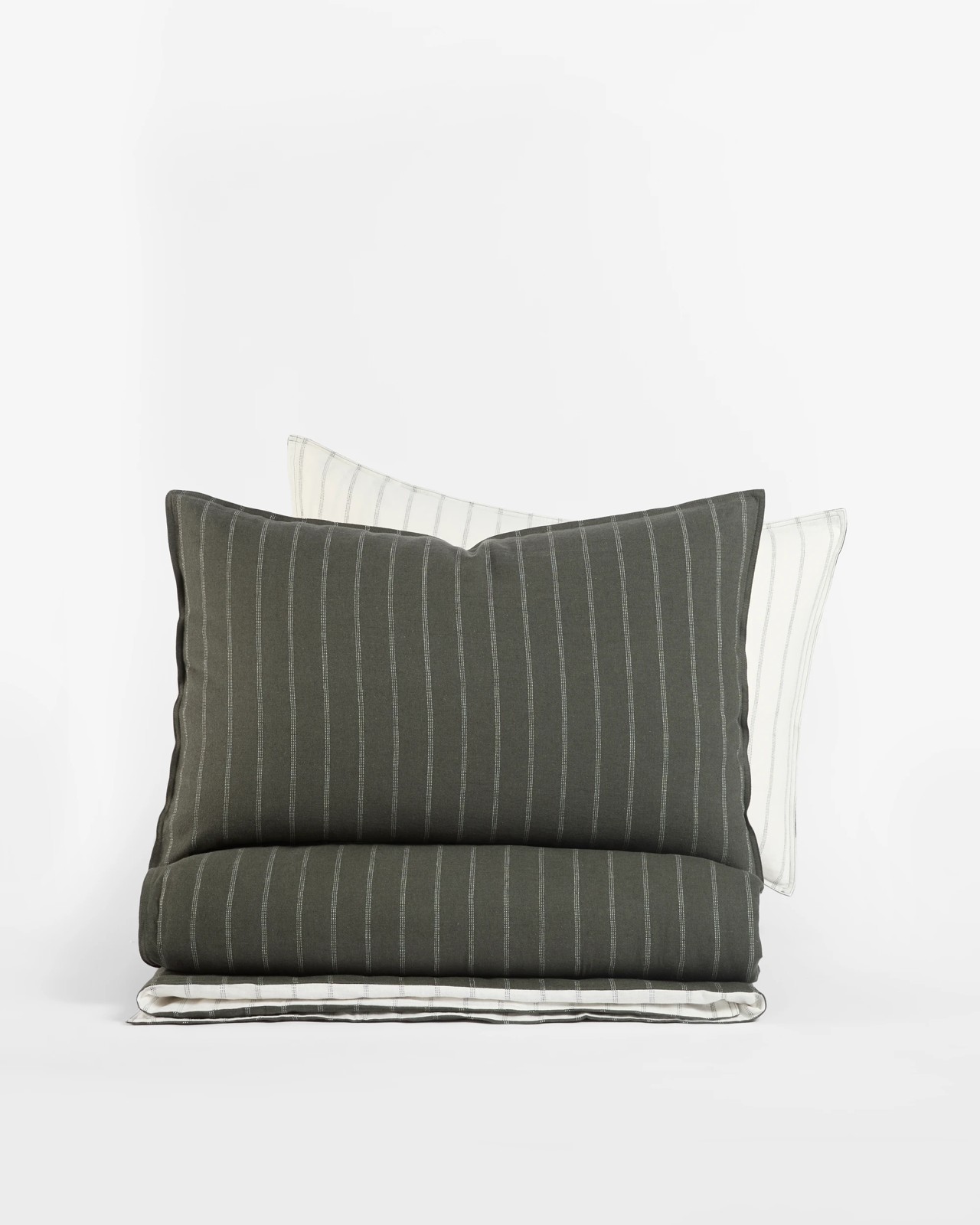 Adelle Stripe Linen/Cotton Quilt Cover Set - Moss 3 of 6