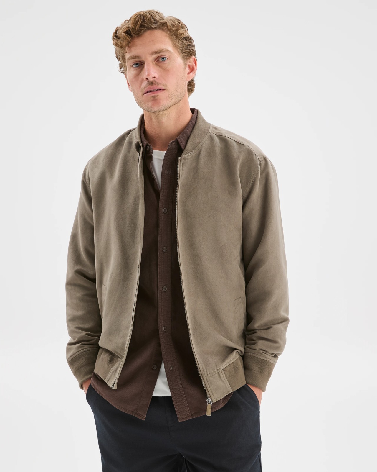 Faux Suede Bomber Jacket - Grey Olive 3 of 6